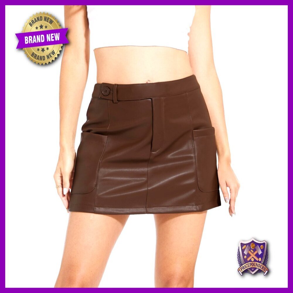 High Waisted Faux Leather Mini Skirt Stretchy Zipper Pencil A Line